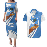 Somalia Couples Matching Puletasi and Hawaiian Shirt with Camel Desert Map Palm Tree Heritage Spirit