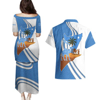 Somalia Couples Matching Puletasi and Hawaiian Shirt with Camel Desert Map Palm Tree Heritage Spirit