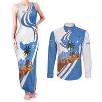 Somalia Couples Matching Tank Maxi Dress and Long Sleeve Button Shirt with Camel Desert Map Palm Tree Heritage Spirit