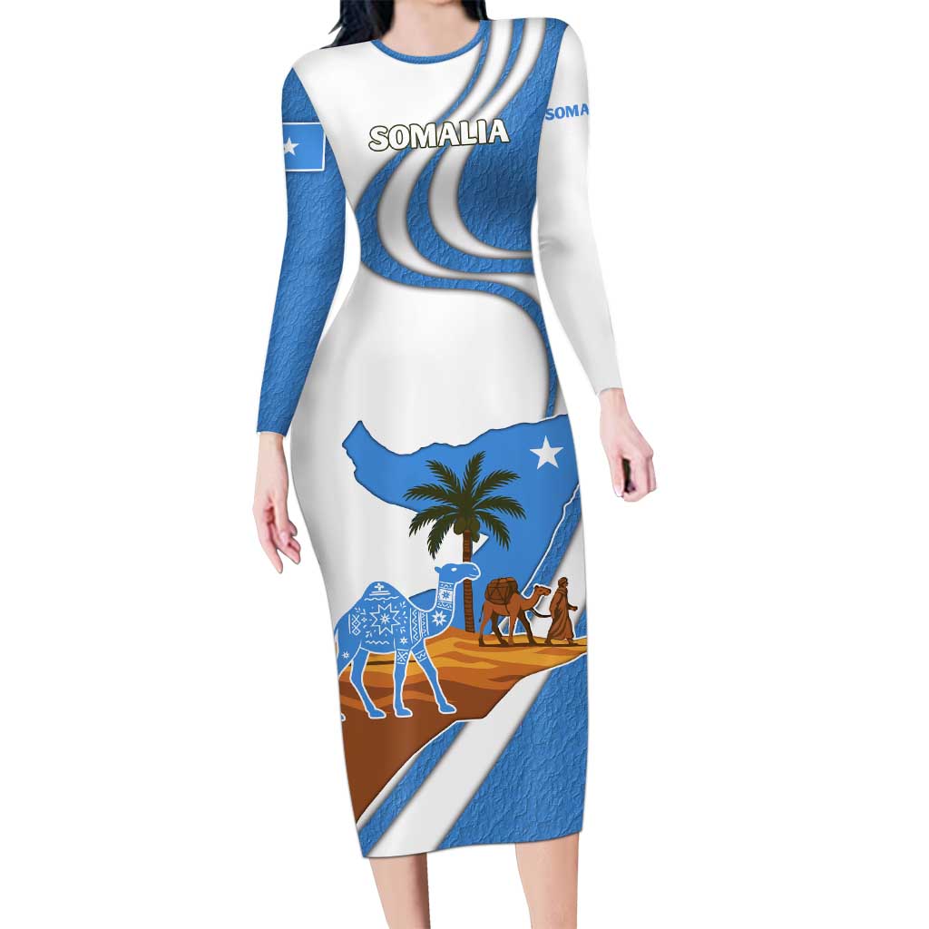 Somalia Family Matching Long Sleeve Bodycon Dress and Hawaiian Shirt with Camel Desert Map Palm Tree Heritage Spirit