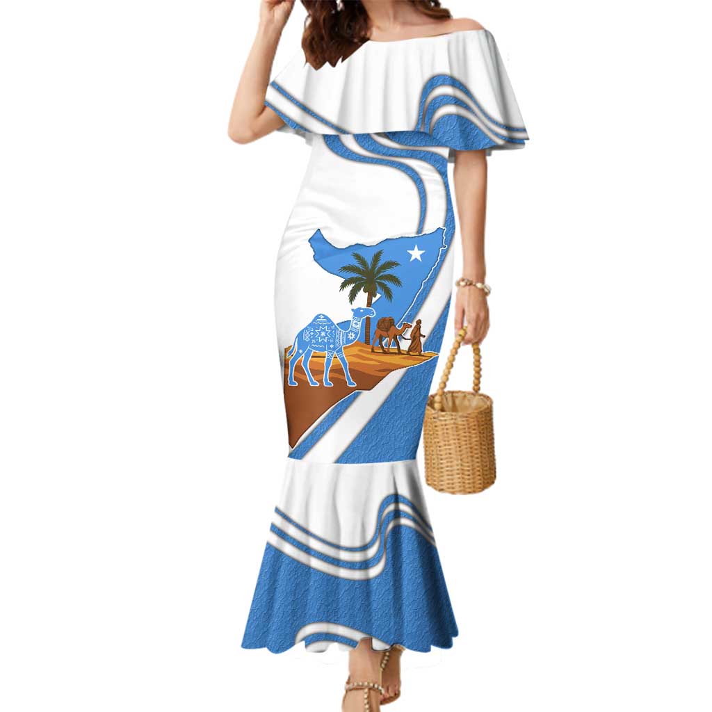 Somalia Family Matching Mermaid Dress and Hawaiian Shirt with Camel Desert Map Palm Tree Heritage Spirit