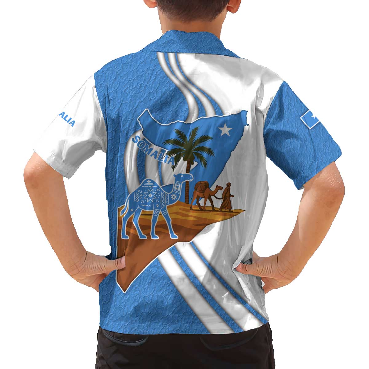 Somalia Family Matching Off The Shoulder Long Sleeve Dress and Hawaiian Shirt with Camel Desert Map Palm Tree Heritage Spirit