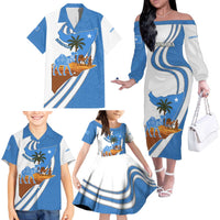 Somalia Family Matching Off The Shoulder Long Sleeve Dress and Hawaiian Shirt with Camel Desert Map Palm Tree Heritage Spirit