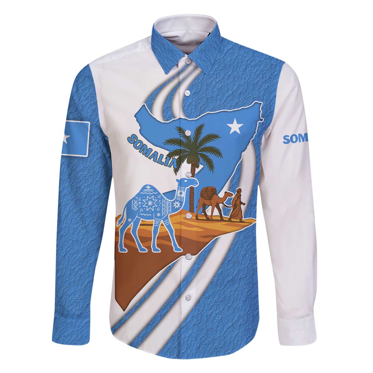 Somalia Family Matching Off The Shoulder Long Sleeve Dress and Hawaiian Shirt with Camel Desert Map Palm Tree Heritage Spirit