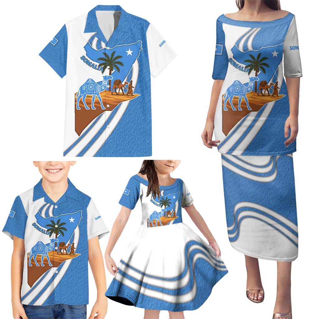 Somalia Family Matching Puletasi and Hawaiian Shirt with Camel Desert Map Palm Tree Heritage Spirit