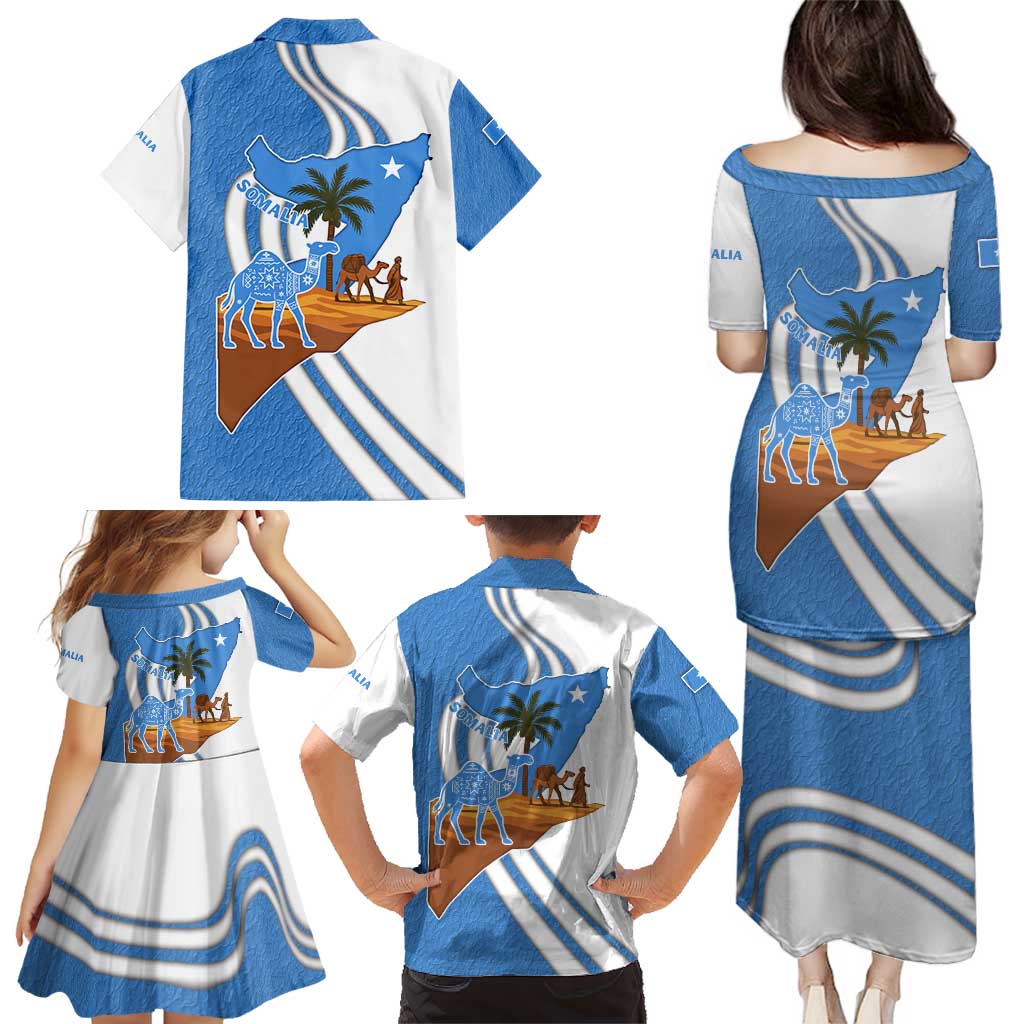 Somalia Family Matching Puletasi and Hawaiian Shirt with Camel Desert Map Palm Tree Heritage Spirit
