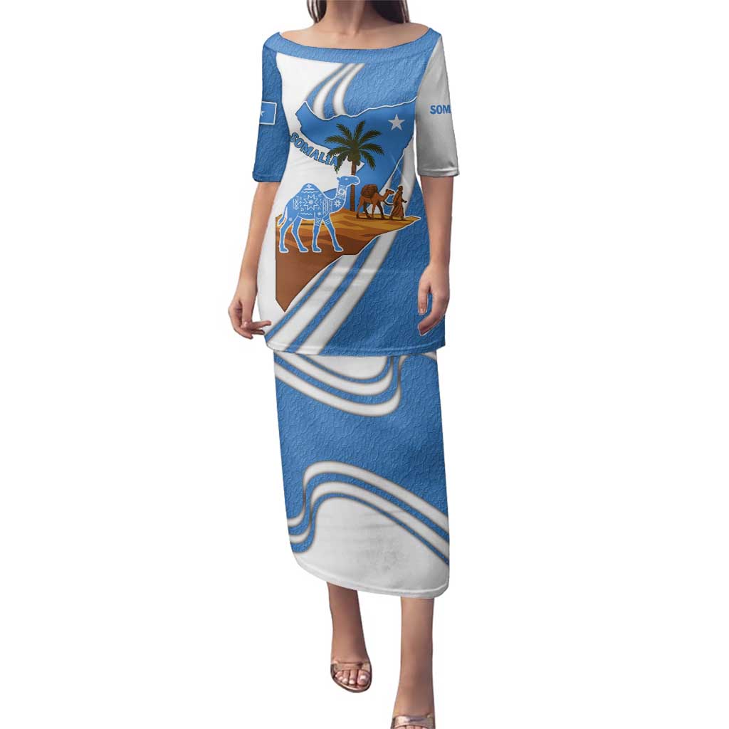 Somalia Family Matching Puletasi and Hawaiian Shirt with Camel Desert Map Palm Tree Heritage Spirit