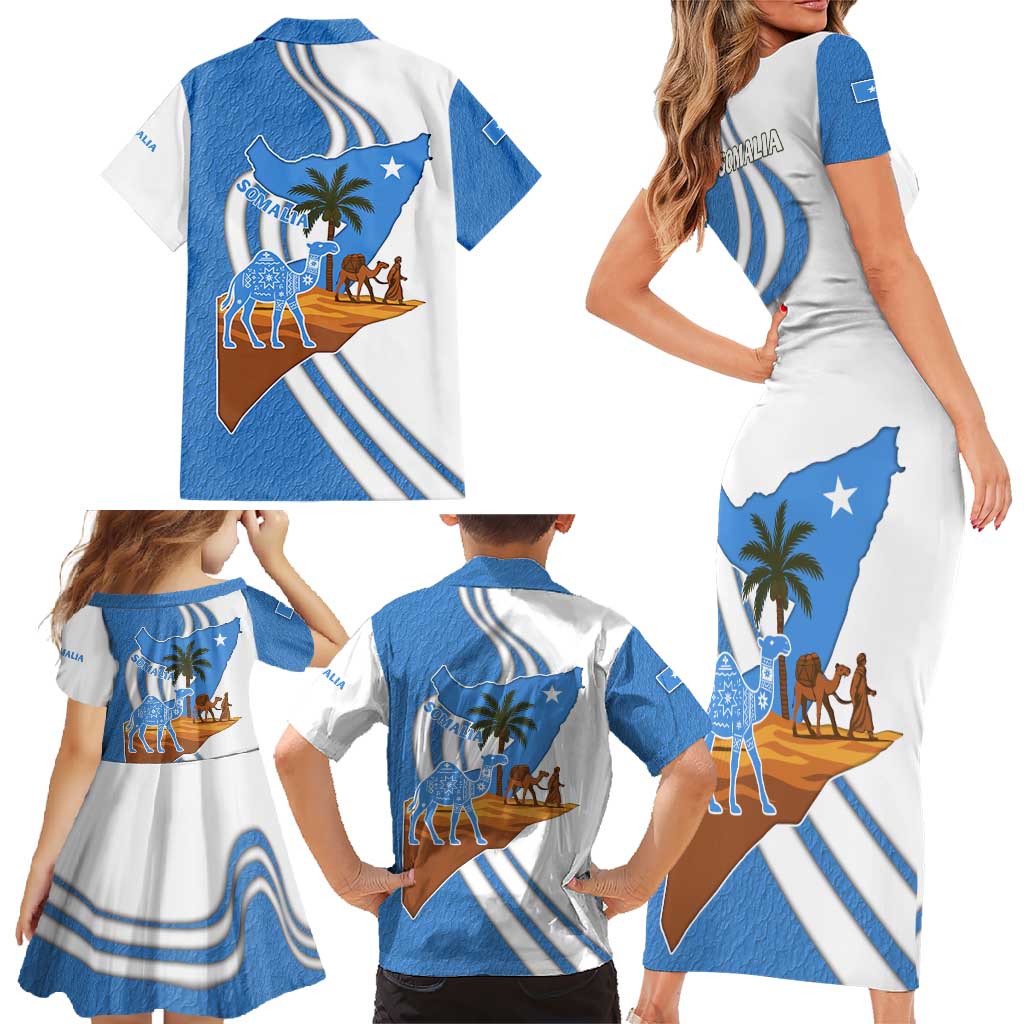 Somalia Family Matching Short Sleeve Bodycon Dress and Hawaiian Shirt with Camel Desert Map Palm Tree Heritage Spirit