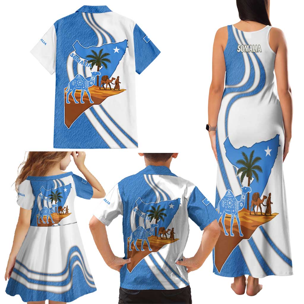 Somalia Family Matching Tank Maxi Dress and Hawaiian Shirt with Camel Desert Map Palm Tree Heritage Spirit
