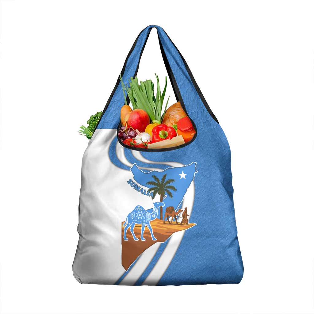 Somalia Grocery Bag with Camel Desert Map Palm Tree Heritage Spirit