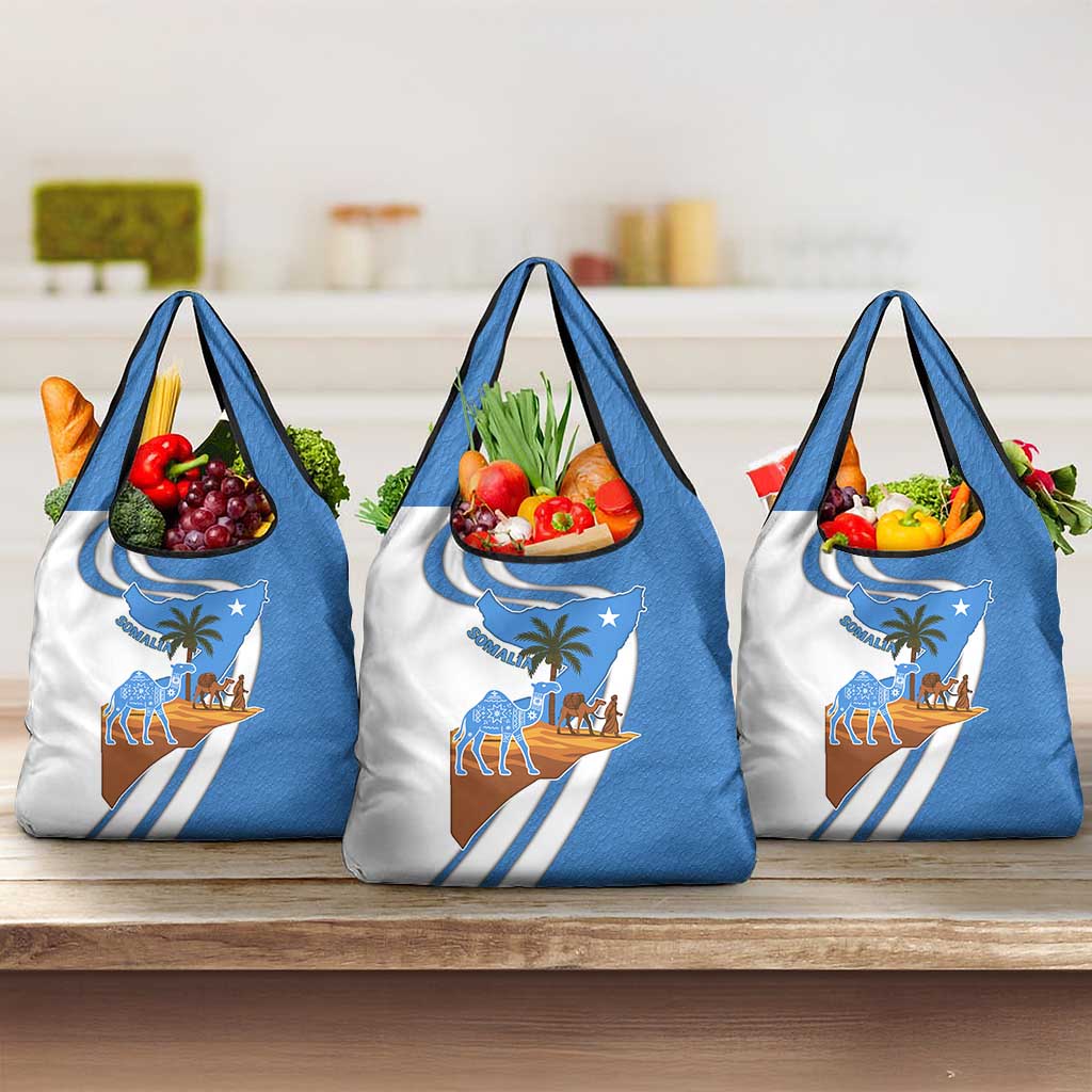 Somalia Grocery Bag with Camel Desert Map Palm Tree Heritage Spirit