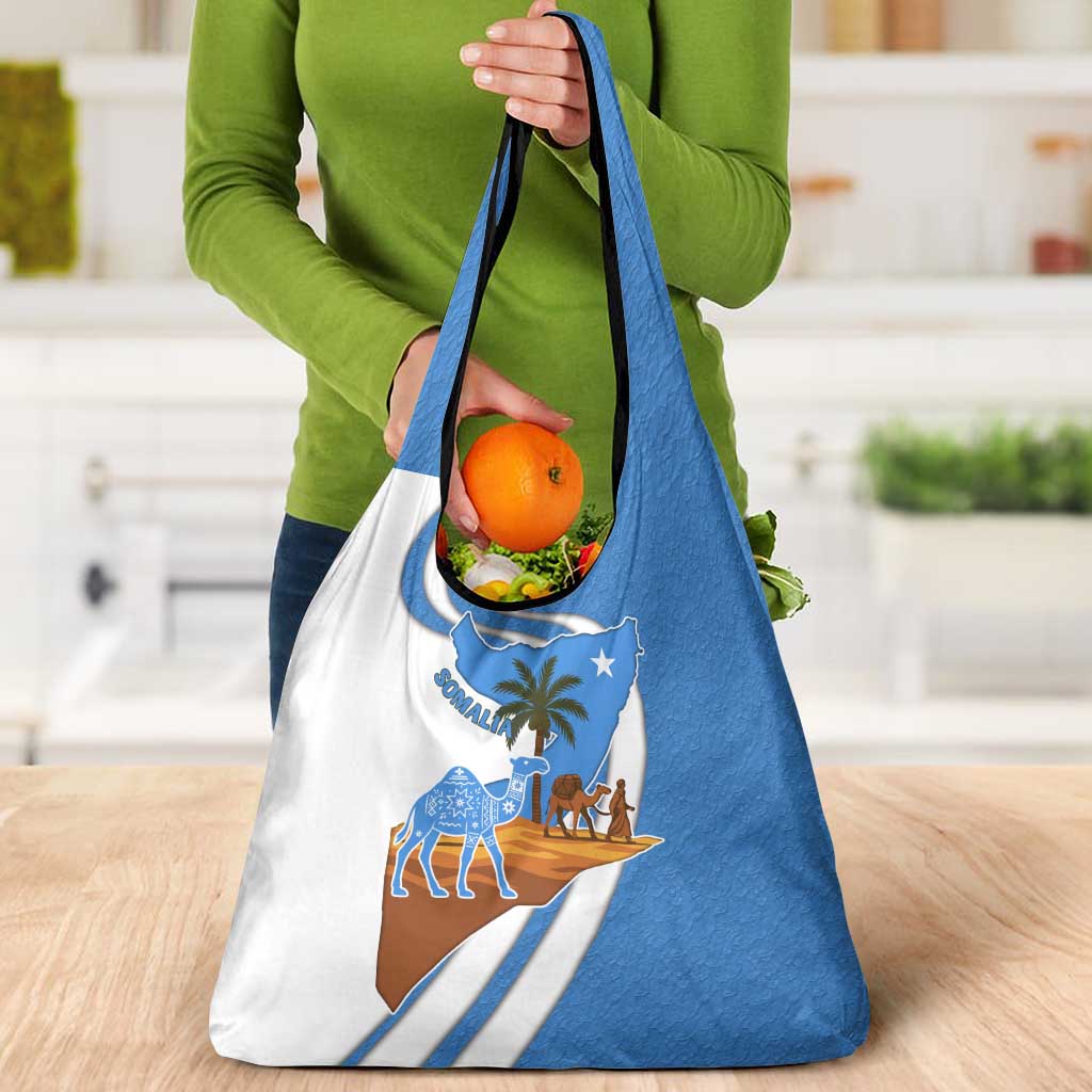 Somalia Grocery Bag with Camel Desert Map Palm Tree Heritage Spirit