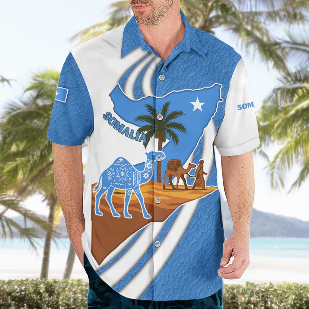 Somalia Hawaiian Shirt with Camel Desert Map Palm Tree Heritage Spirit