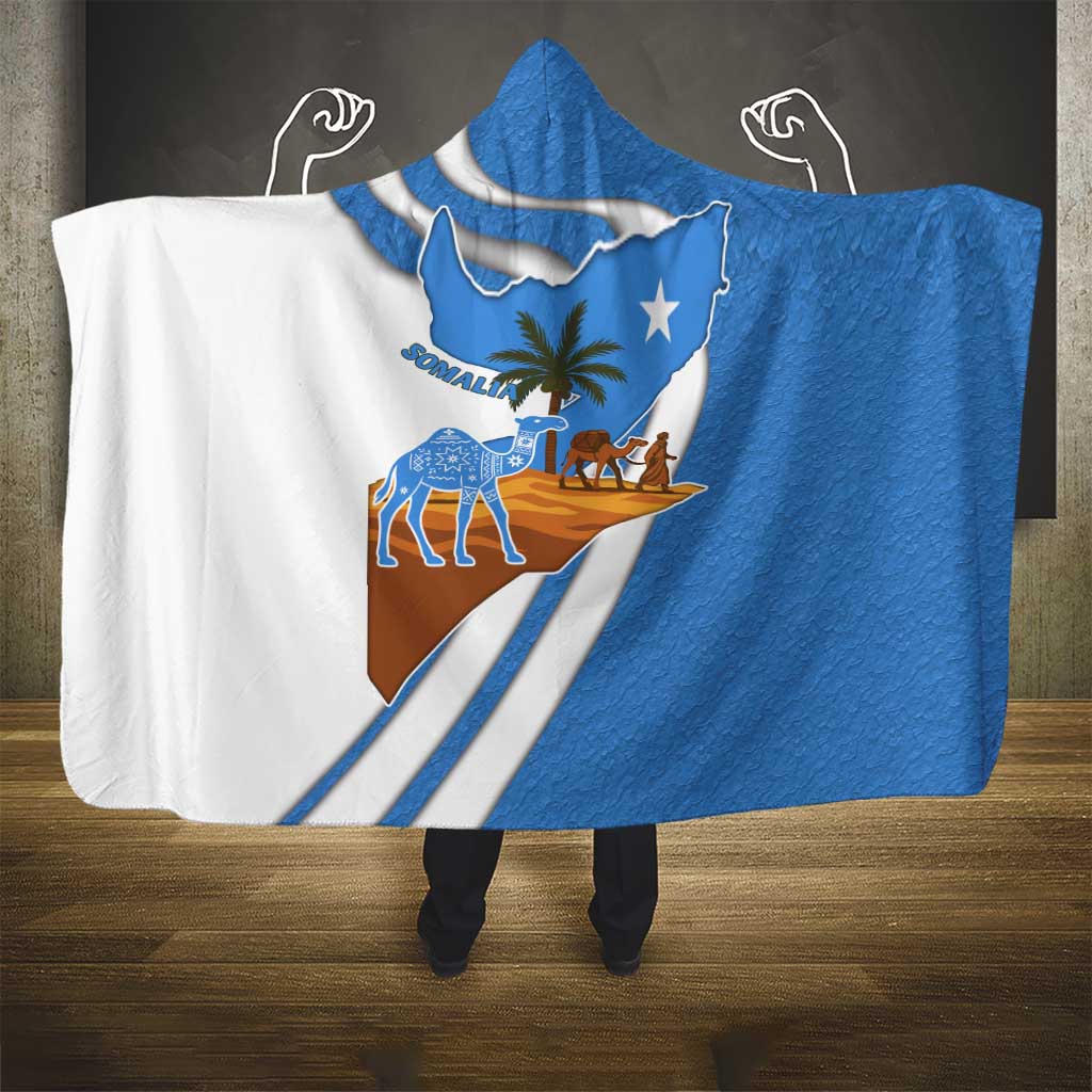 Somalia Hooded Blanket with Camel Desert Map Palm Tree Heritage Spirit