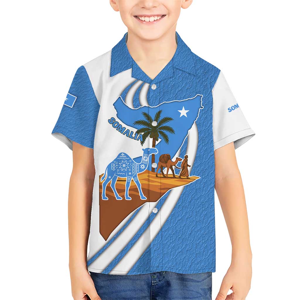 Somalia Kid Hawaiian Shirt with Camel Desert Map Palm Tree Heritage Spirit