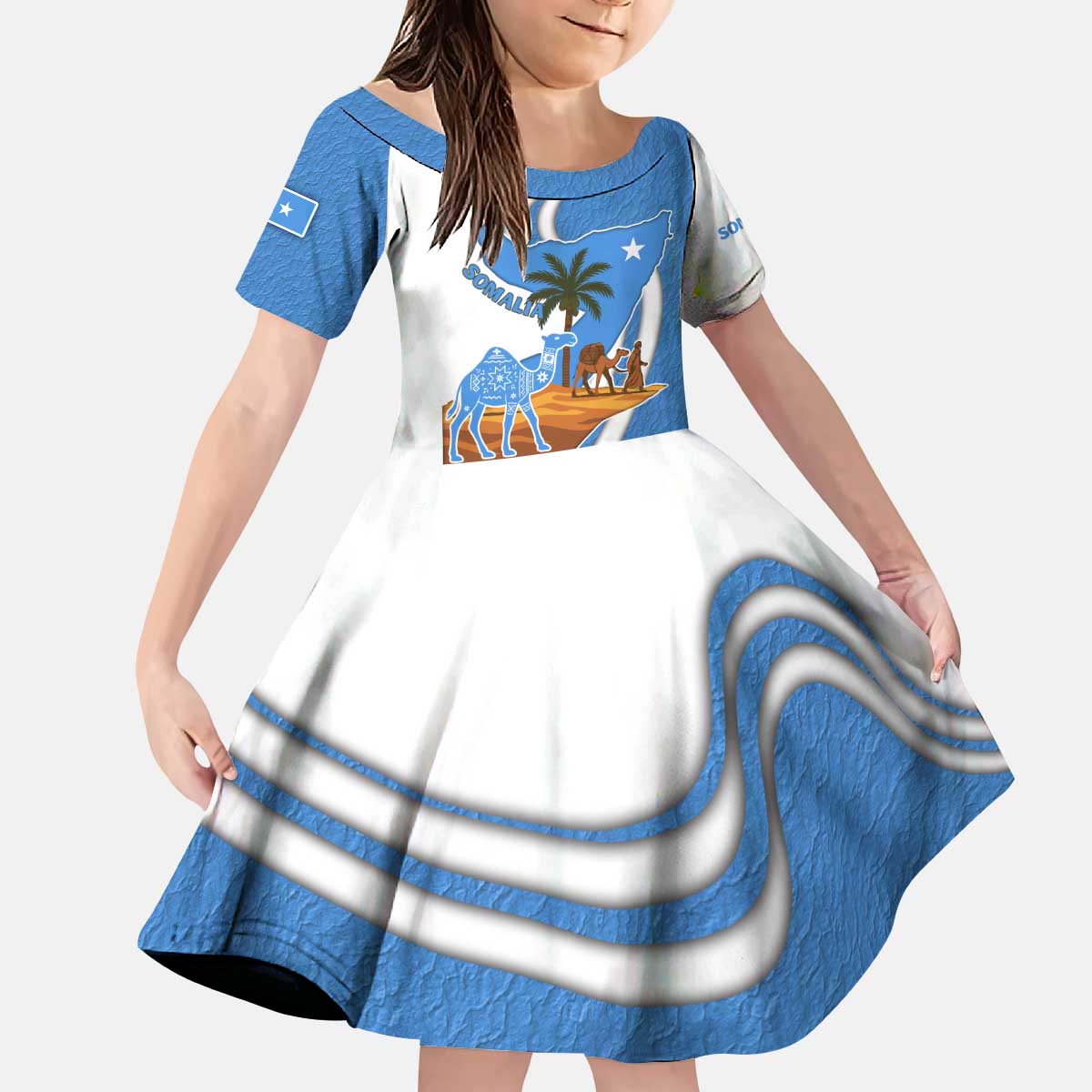 Somalia Kid Short Sleeve Dress with Camel Desert Map Palm Tree Heritage Spirit