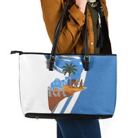 Somalia Leather Tote Bag with Camel Desert Map Palm Tree Heritage Spirit