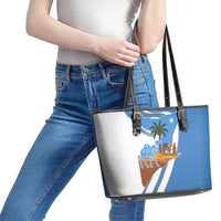Somalia Leather Tote Bag with Camel Desert Map Palm Tree Heritage Spirit