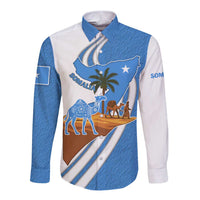 Somalia Long Sleeve Button Shirt with Camel Desert Map Palm Tree Heritage Spirit