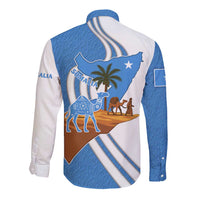 Somalia Long Sleeve Button Shirt with Camel Desert Map Palm Tree Heritage Spirit
