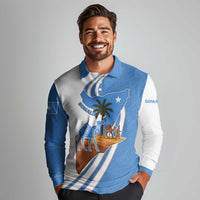 Somalia Long Sleeve Polo Shirt with Camel Desert Map Palm Tree Heritage Spirit