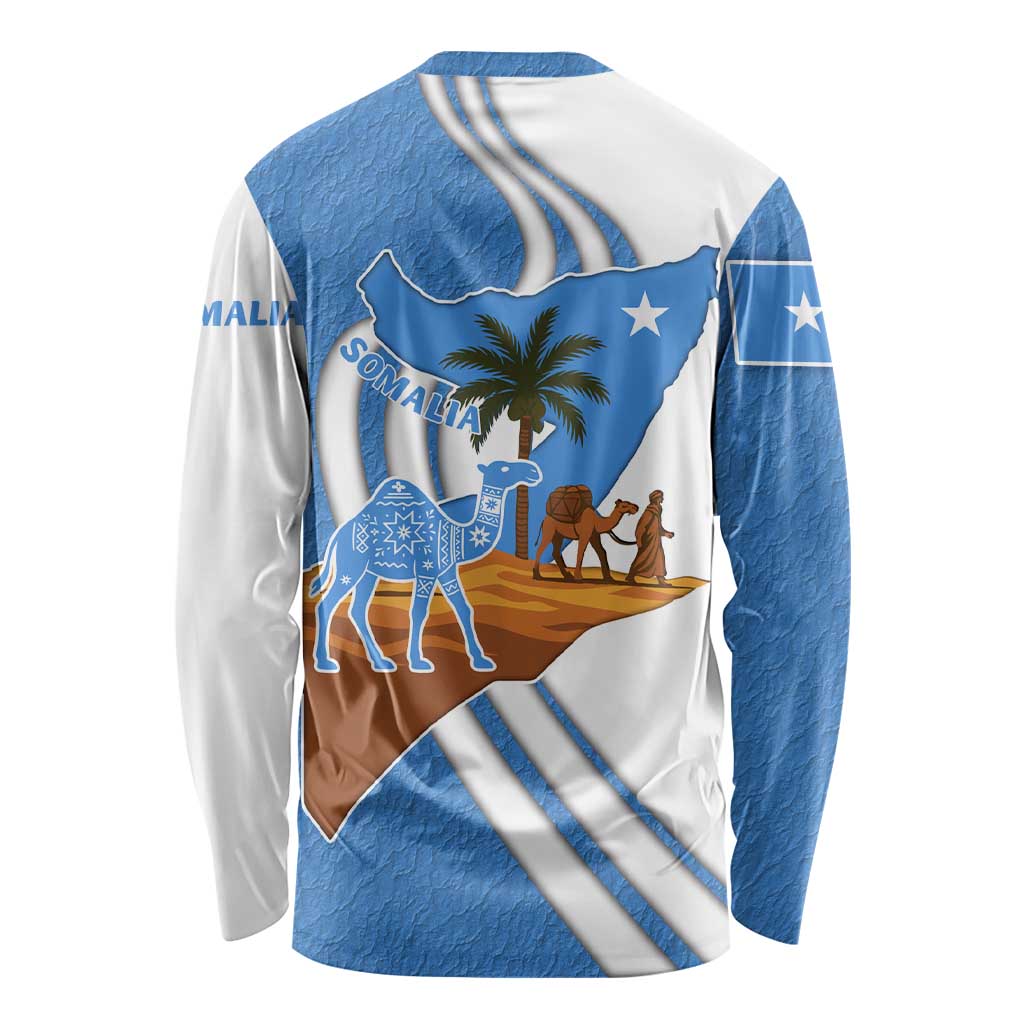 Somalia Long Sleeve Shirt with Camel Desert Map Palm Tree Heritage Spirit