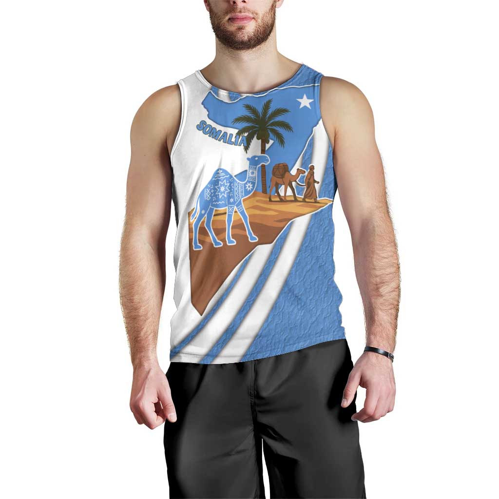Somalia Men Tank Top with Camel Desert Map Palm Tree Heritage Spirit