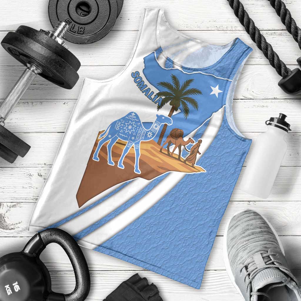 Somalia Men Tank Top with Camel Desert Map Palm Tree Heritage Spirit