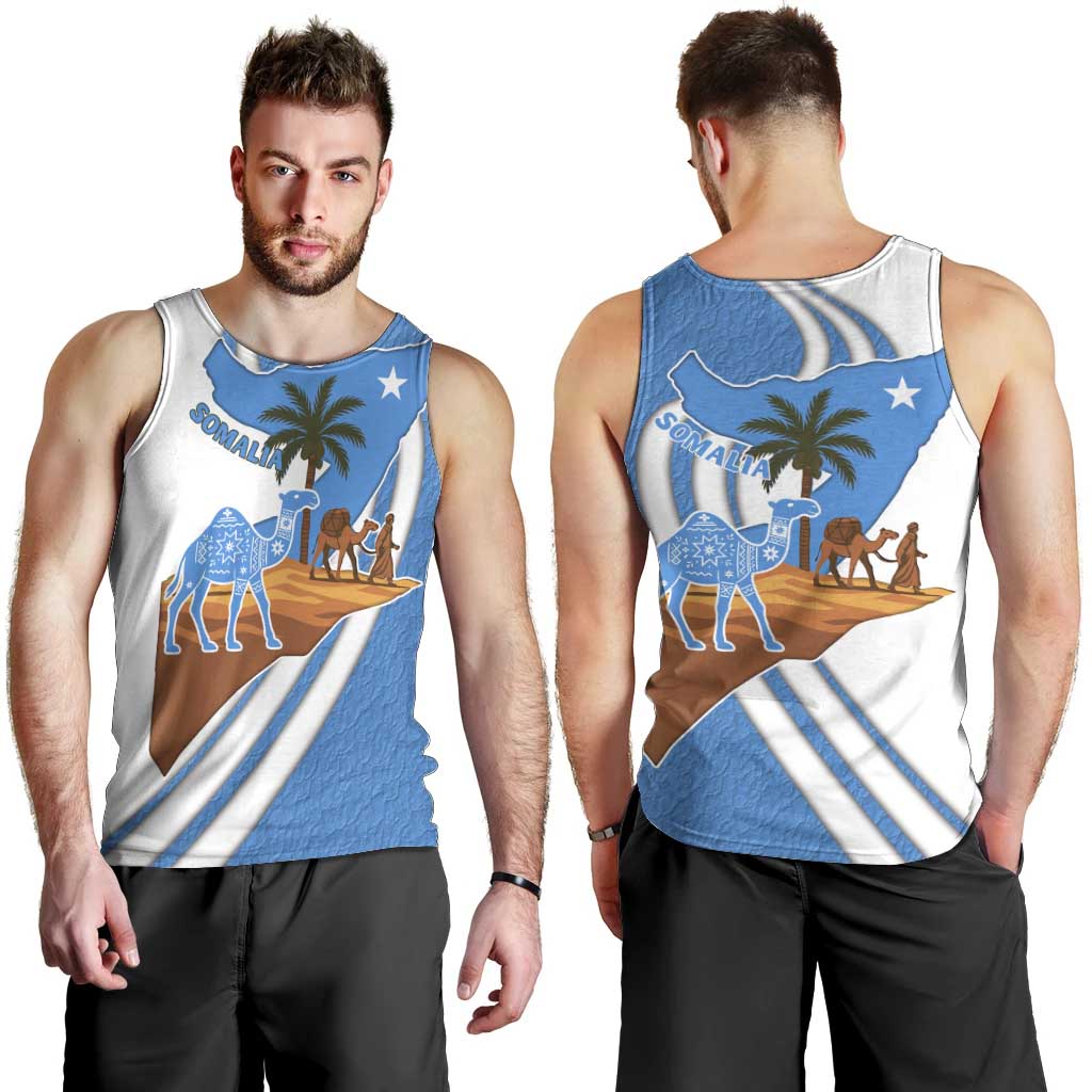 Somalia Men Tank Top with Camel Desert Map Palm Tree Heritage Spirit