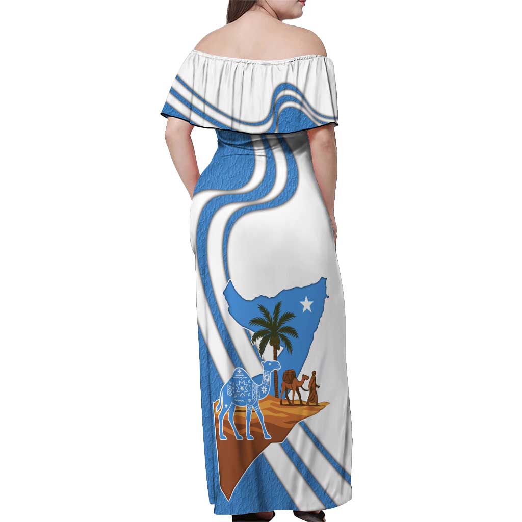 Somalia Off Shoulder Maxi Dress with Camel Desert Map Palm Tree Heritage Spirit