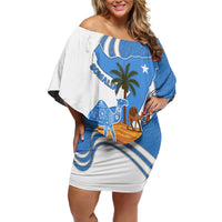 Somalia Off Shoulder Short Dress with Camel Desert Map Palm Tree Heritage Spirit
