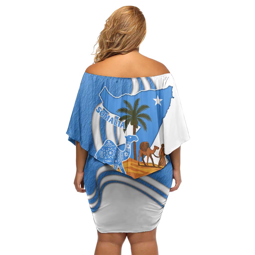Somalia Off Shoulder Short Dress with Camel Desert Map Palm Tree Heritage Spirit