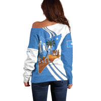 Somalia Off Shoulder Sweater with Camel Desert Map Palm Tree Heritage Spirit