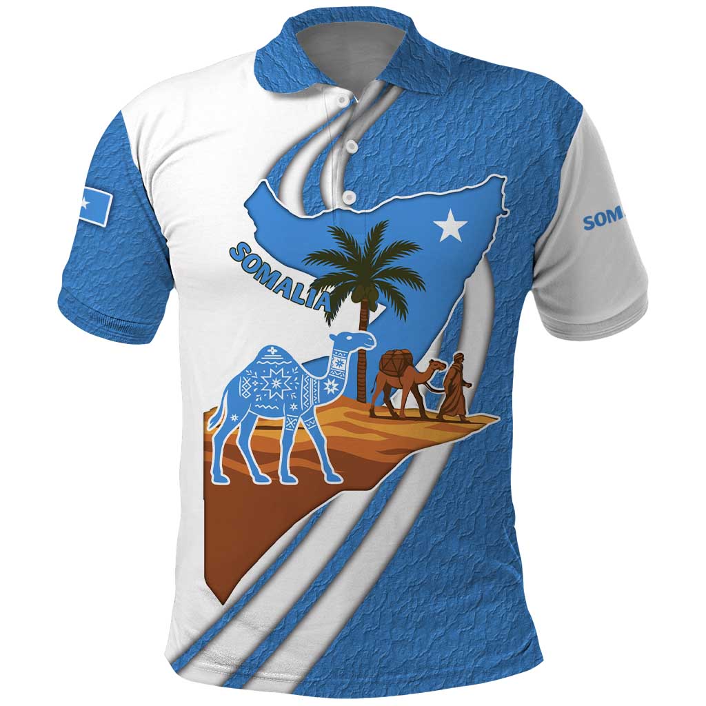Somalia Polo Shirt with Camel Desert Map Palm Tree Heritage Spirit
