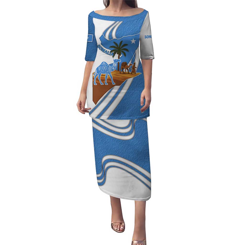 Somalia Puletasi with Camel Desert Map Palm Tree Heritage Spirit