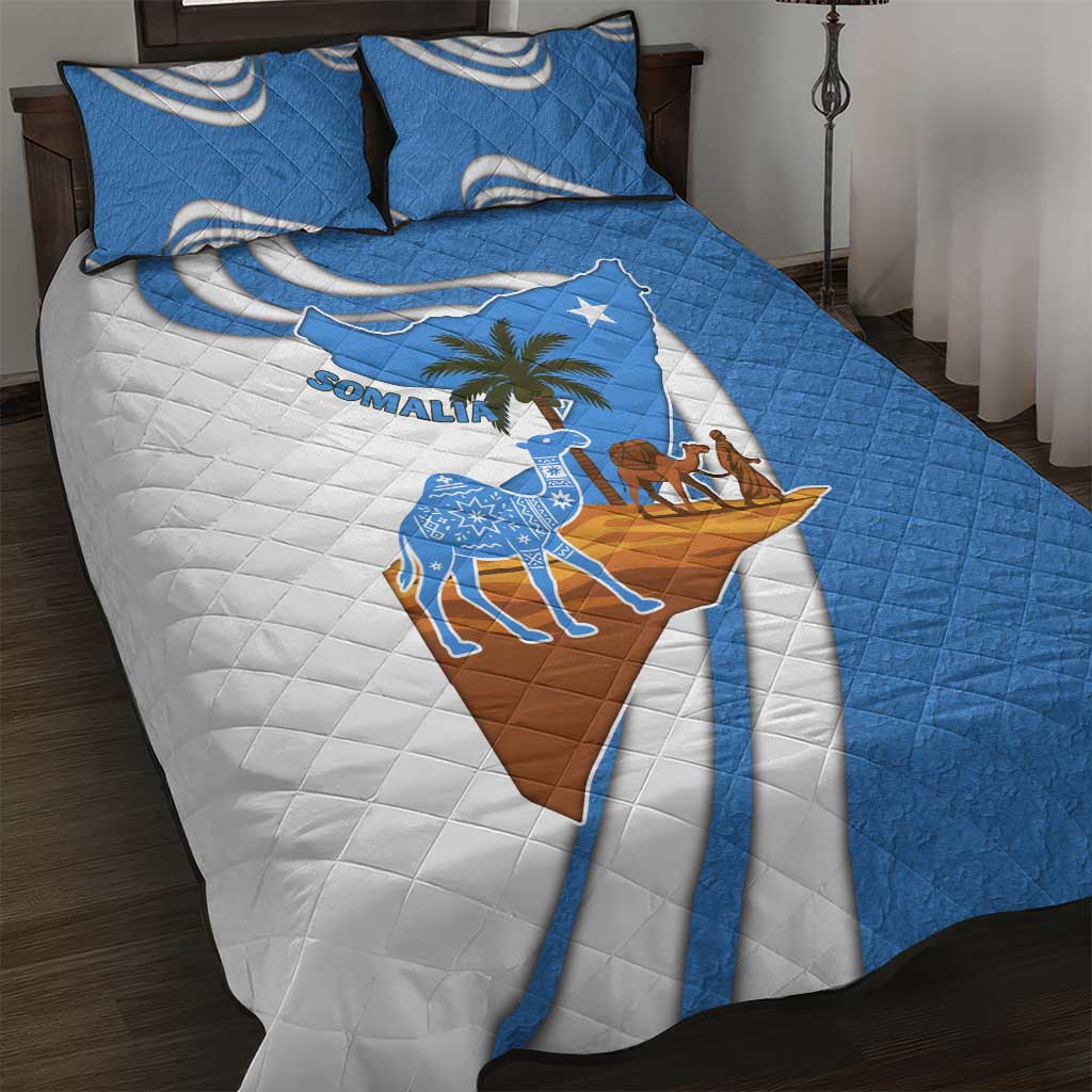 Somalia Quilt Bed Set with Camel Desert Map Palm Tree Heritage Spirit