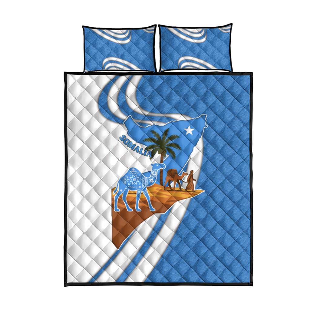 Somalia Quilt Bed Set with Camel Desert Map Palm Tree Heritage Spirit