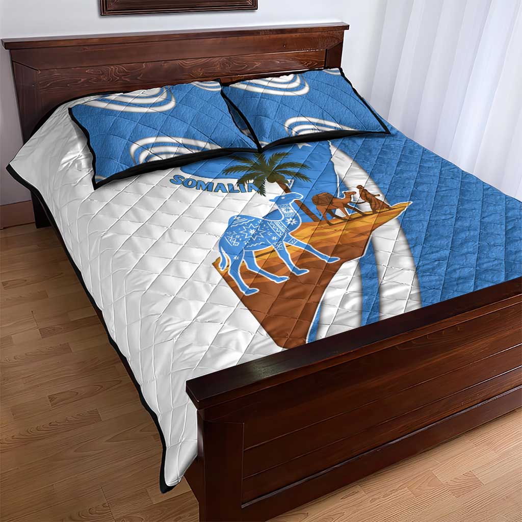 Somalia Quilt Bed Set with Camel Desert Map Palm Tree Heritage Spirit
