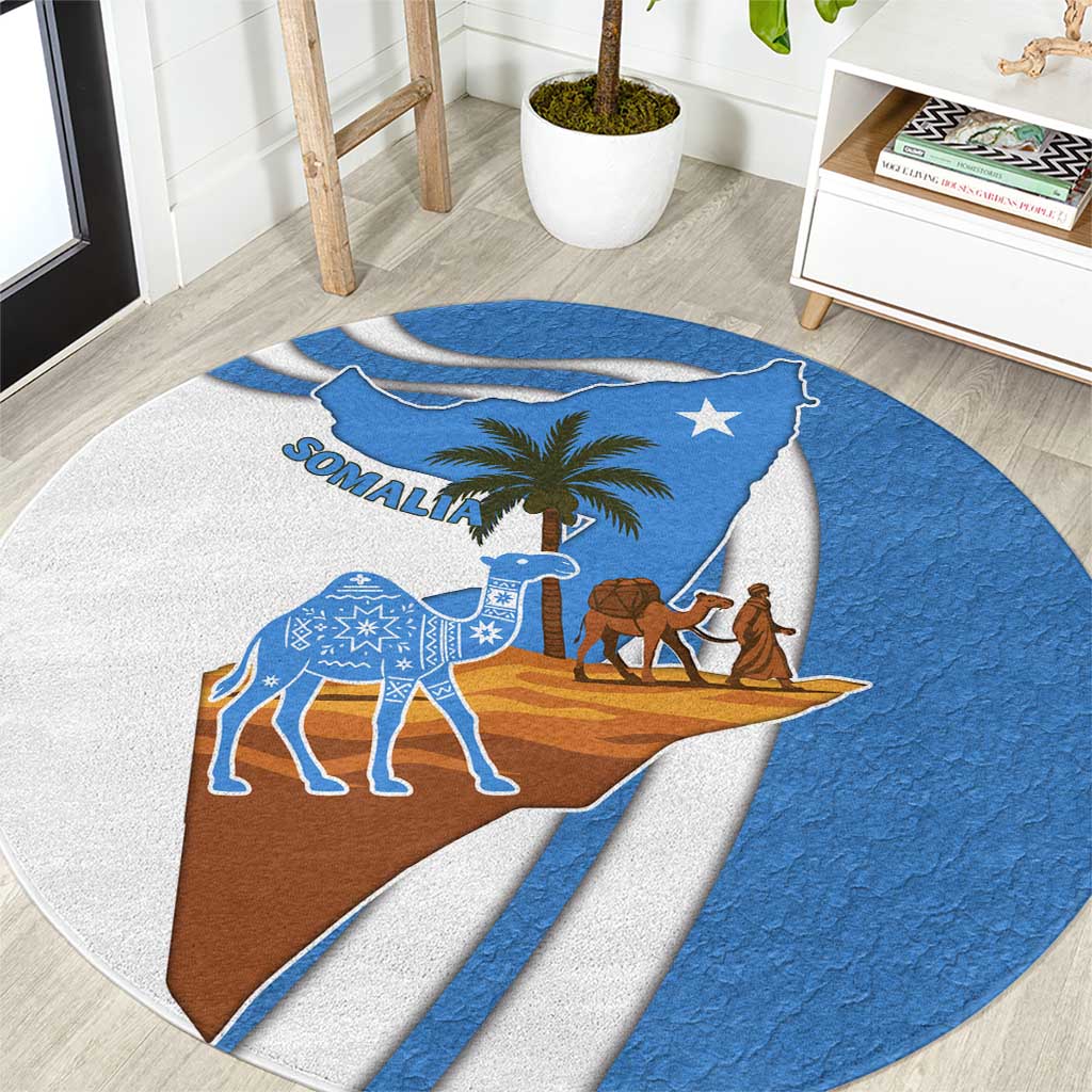 Somalia Round Carpet with Camel Desert Map Palm Tree Heritage Spirit
