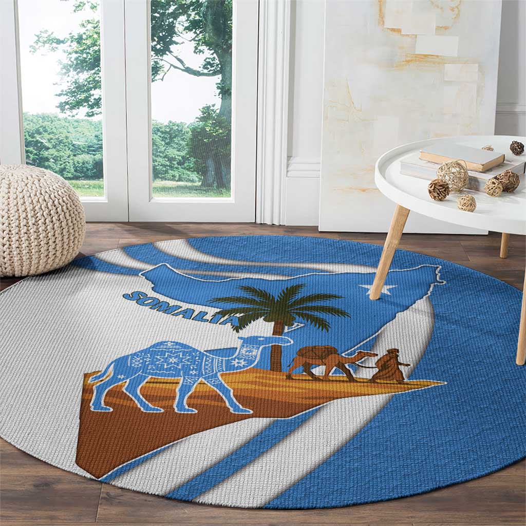 Somalia Round Carpet with Camel Desert Map Palm Tree Heritage Spirit