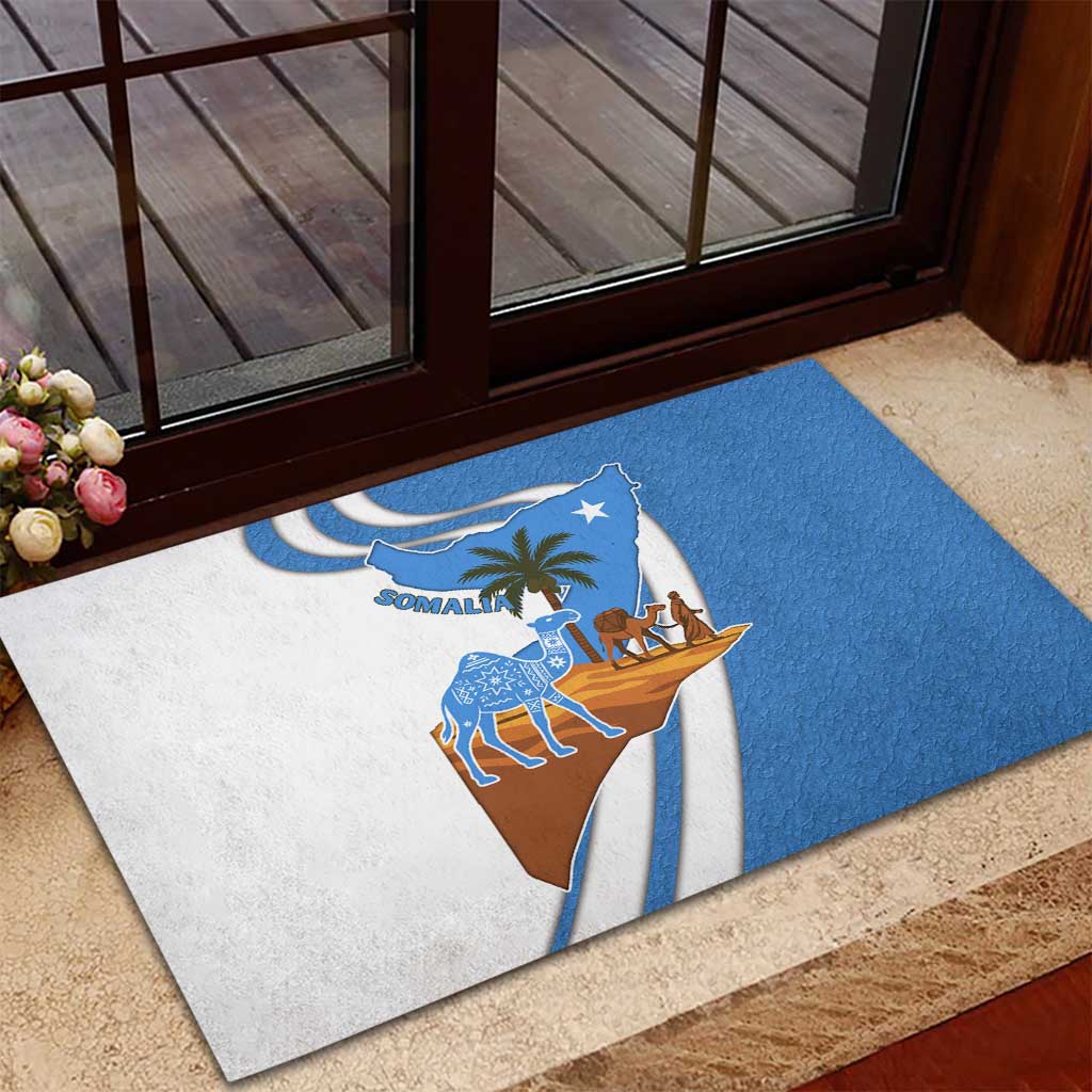 Somalia Rubber Doormat with Camel Desert Map Palm Tree Heritage Spirit