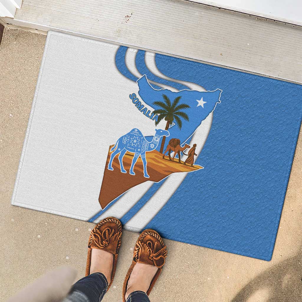 Somalia Rubber Doormat with Camel Desert Map Palm Tree Heritage Spirit