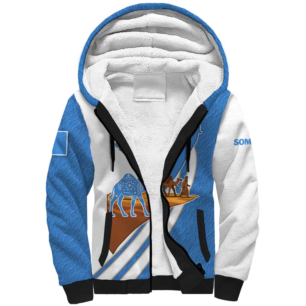Somalia Sherpa Hoodie with Camel Desert Map Palm Tree Heritage Spirit