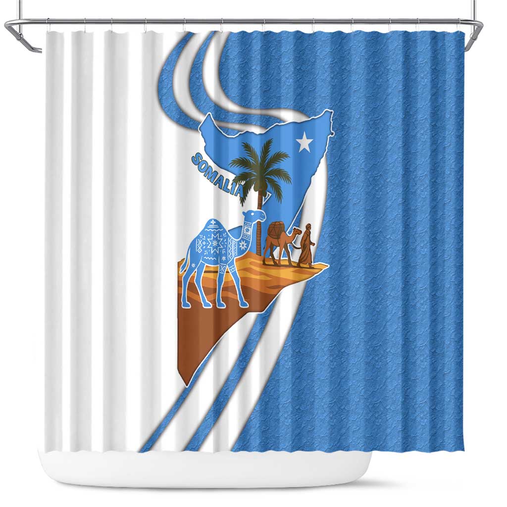 Somalia Shower Curtain with Camel Desert Map Palm Tree Heritage Spirit