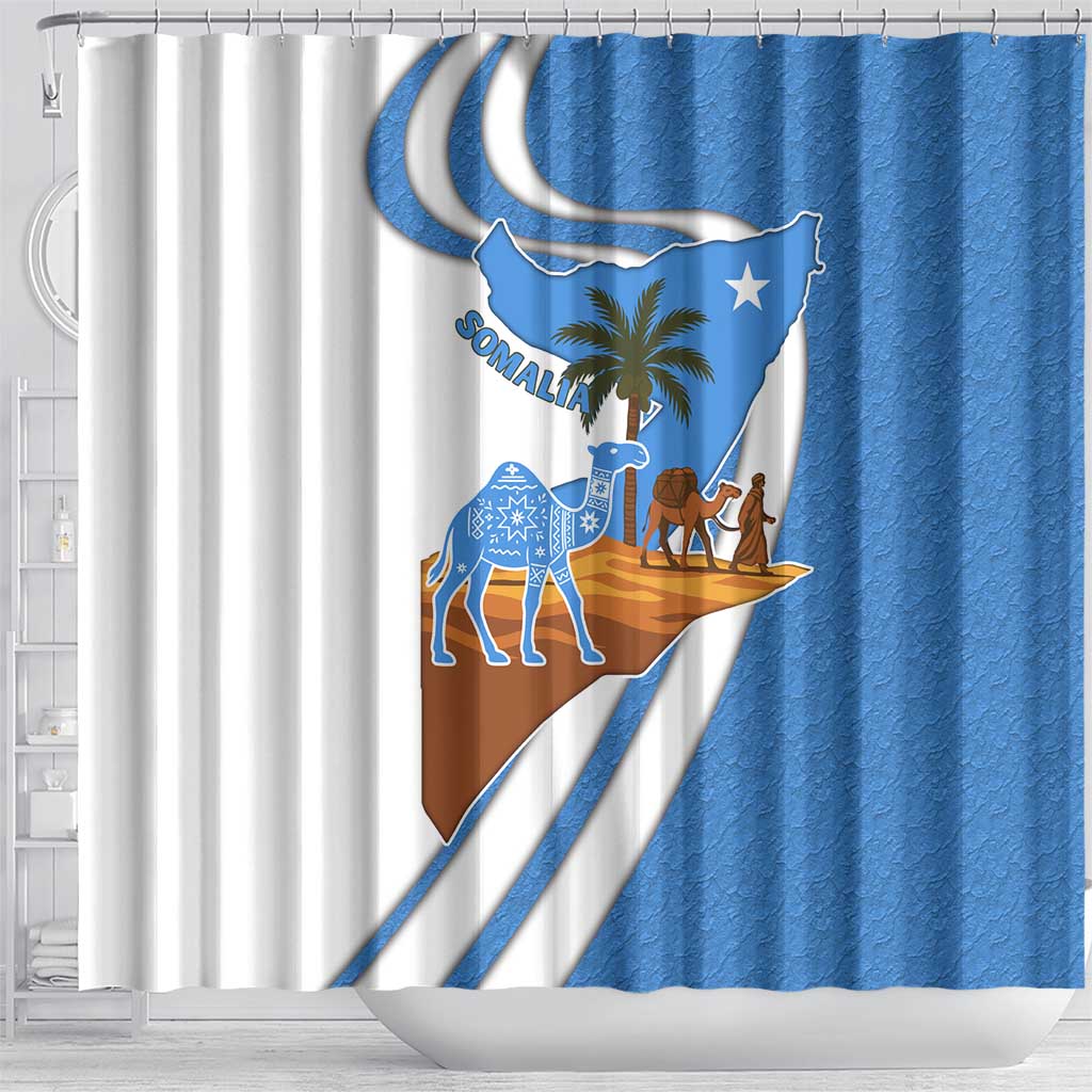 Somalia Shower Curtain with Camel Desert Map Palm Tree Heritage Spirit