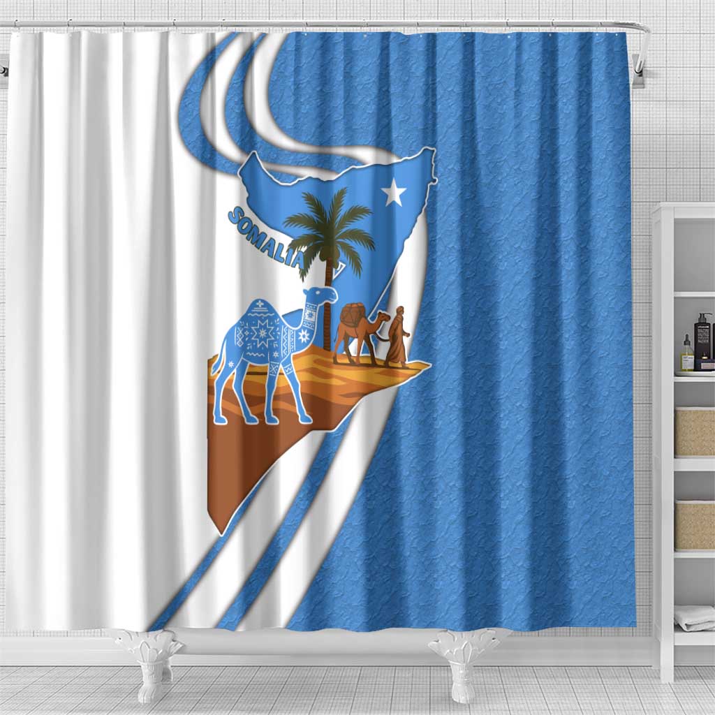 Somalia Shower Curtain with Camel Desert Map Palm Tree Heritage Spirit