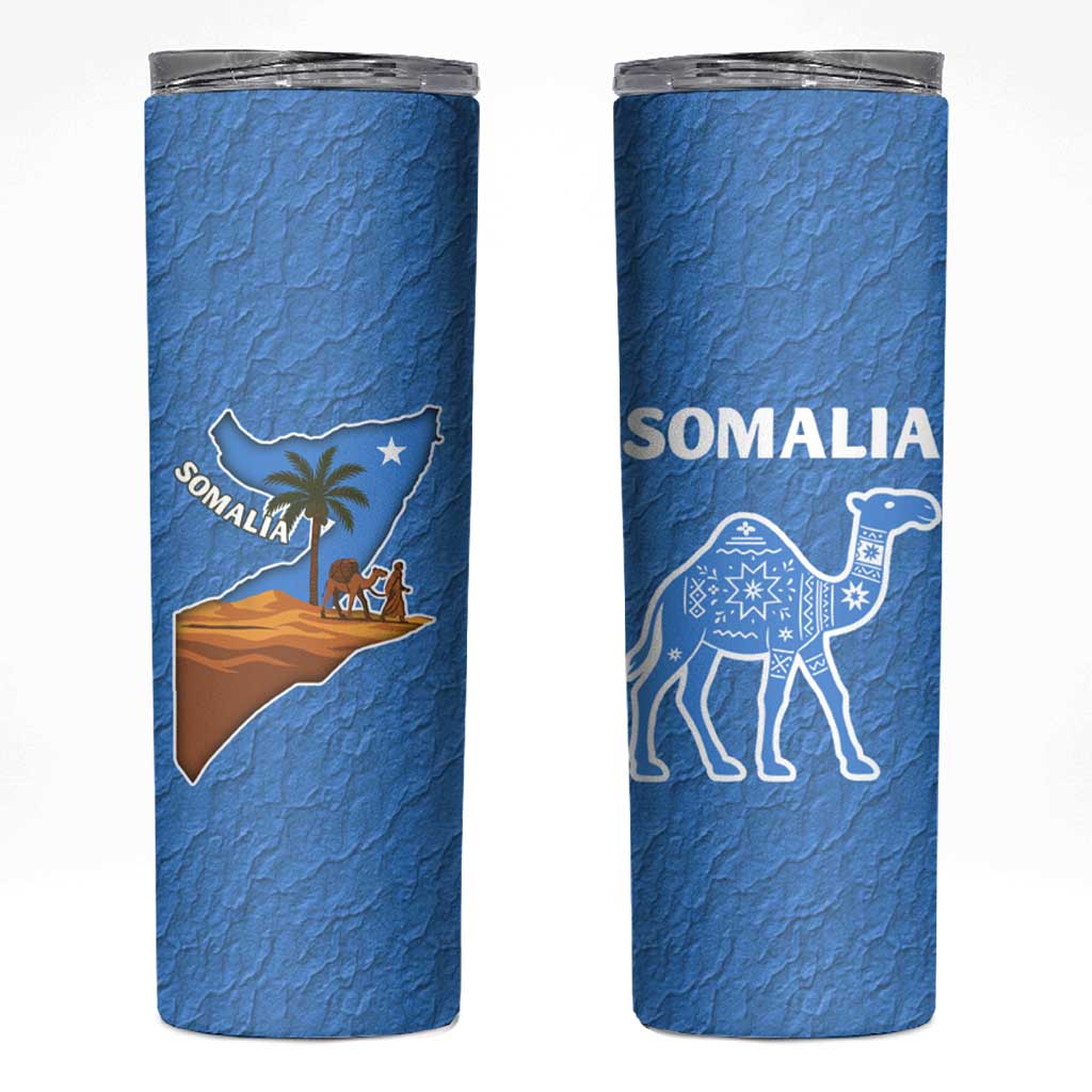 Somalia Skinny Tumbler with Camel Desert Map Palm Tree Heritage Spirit