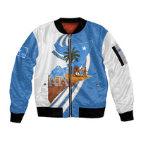 Somalia Sleeve Zip Bomber Jacket with Camel Desert Map Palm Tree Heritage Spirit