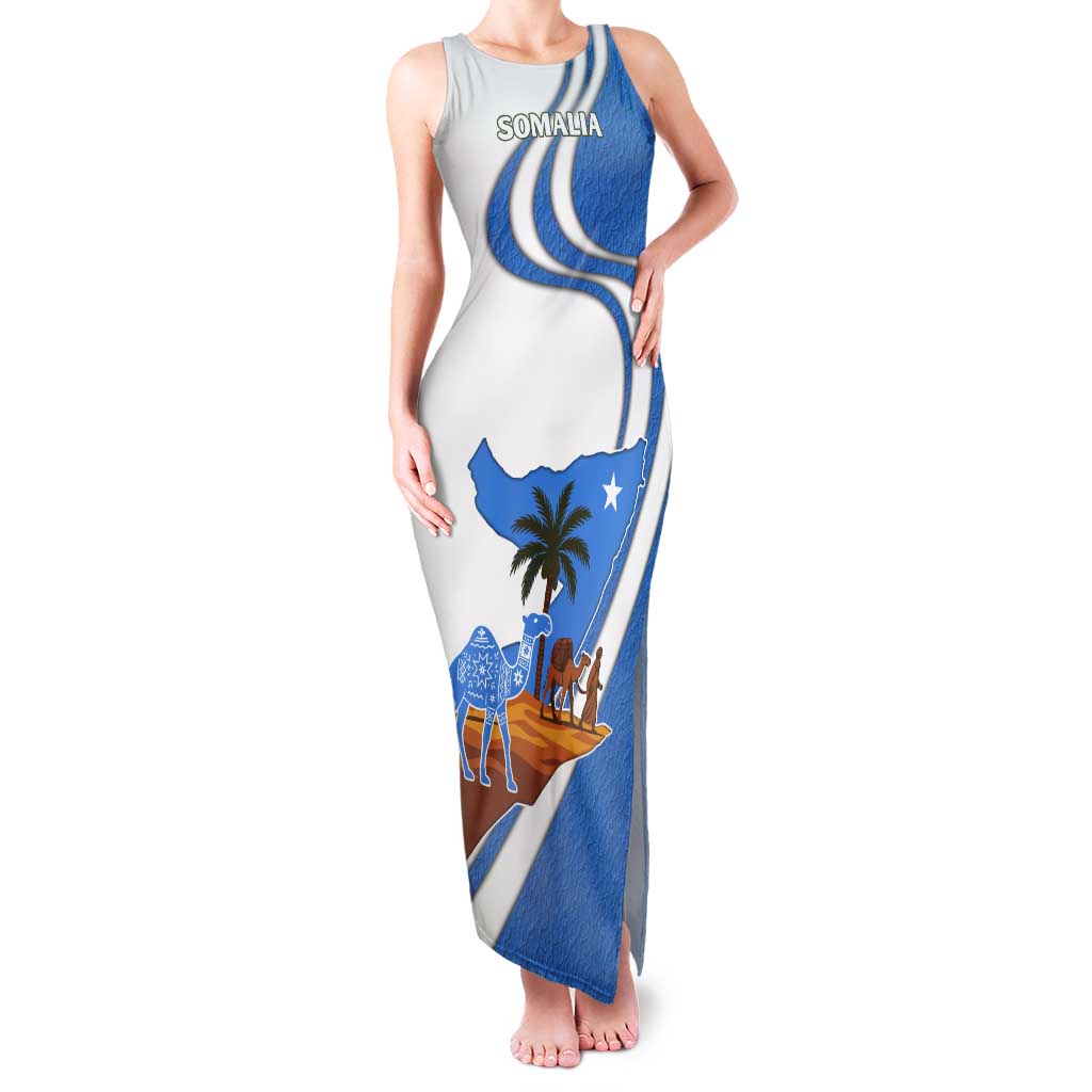 Somalia Tank Maxi Dress with Camel Desert Map Palm Tree Heritage Spirit