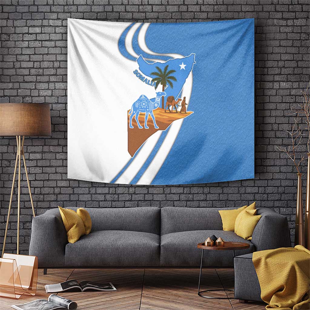 Somalia Tapestry with Camel Desert Map Palm Tree Heritage Spirit